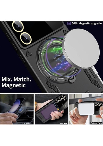 Samsung Galaxy S25 PLUS/S24 Plus Uyumlu Kılıf Magsafe Standlı Kamera Lens Korumalı Renkli Tank Kapak