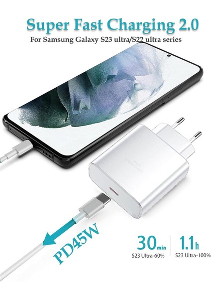 Samsung Galaxy S21/S22/S23/24/S24 PLUS/S24 Ultra Uyumlu Hızlı Şarj 45W Usb-C Type-C Pd Şarj Cihazı fiyatları