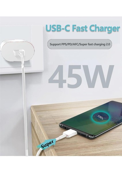 Samsung Galaxy S21/S22/S23/24/S24 PLUS/S24 Ultra Uyumlu Hızlı Şarj 45W Usb-C Type-C Pd Şarj Cihazı