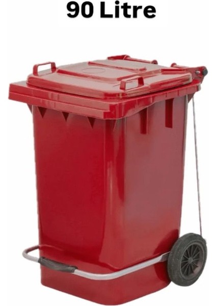 90 Litre Tıbbi Atık Plastik Pedallı Çöp Konteyneri Kırmızı Isıya Karşı Dayanıklı