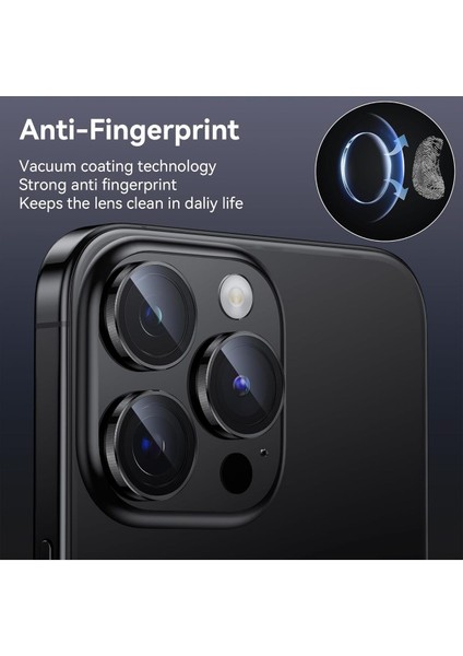 iPhone 15 Pro Max Uyumlu Kamera Lens Koruyucu Dayanıkl Renkli Metal Temperli Cam Kamera Lens Koruma