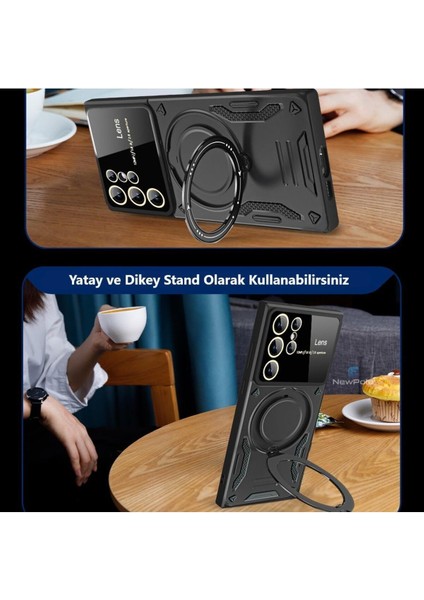 Samsung Galaxy S25/S24 Uyumlu Kılıf Magsafe Standlı Kamera Lens Koruma Dayanıklı Renkli Tank Kapak