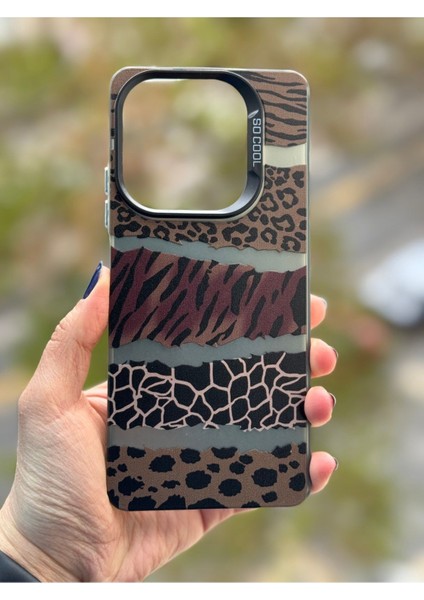 Tecno Spark 20 Pro Uyumlu Kılıf Leopar Desenli Kahverengi Çizgili Metalik Tuşlu Kamera Çıkıntılı fiyatları