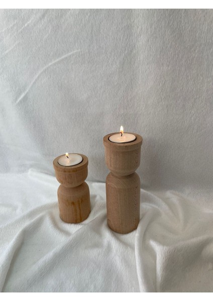 Bej Ahşap ve Beyaz Şamdan Seti, 2'li Tealight Mum Hediyeli fiyatları