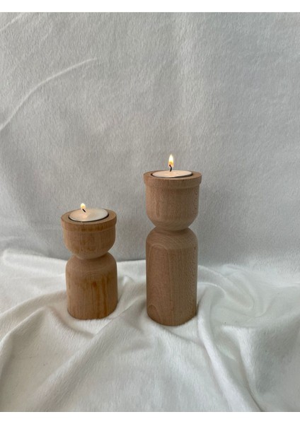 Bej Ahşap ve Beyaz Şamdan Seti, 2'li Tealight Mum Hediyeli fırsatları