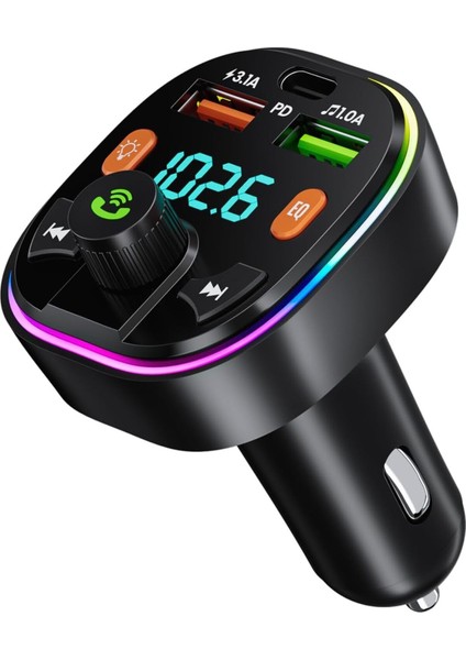 Bluetooth Araç Kiti Araç Fm Transmitter USB Type-C Mp3 Sd Kart Flash Için Uygun Pd Çakmaklık Girişli