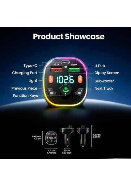 Bluetooth Araç Kiti Araç Fm Transmitter USB Type-C Mp3 Sd Kart Flash Için Uygun Pd Çakmaklık Girişli
