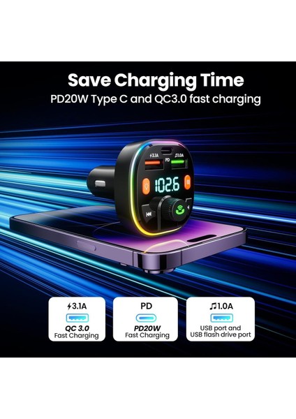 Bluetooth Araç Kiti Araç Fm Transmitter USB Type-C Mp3 Sd Kart Flash Için Uygun Pd Çakmaklık Girişli