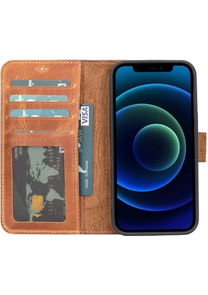 Apple iPhone 13 Uyumlu Deri Cüzdanlı Kılıf G19 Taba