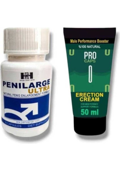 Penilarge Ultra Natural Engarlement 30'lu + Pro Caps Erkek Performansı Arttıran Özel Krem 50 ml