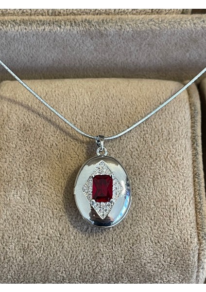 316 L Cerrahi Çelik Kırmızı Zirkon Parlak Taşlı Çelik Madalyon Kolye