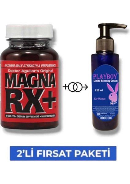 Magna Rx+ Erkeklere Özel Performans Takviyesi 60'lı + Playboy Libido Cream 125 ml