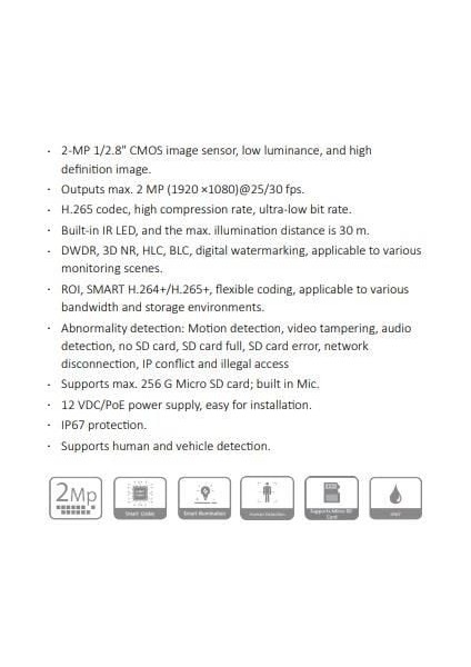 DH-IPC-1230TC1-SA Fullcolor Mikrofonlu 2mp 2.8mm Ip Bullet Kamera