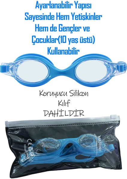 4'lü Yüzücü Gözlüğü Seti, Kılıflı, Kulak Burun Tıkaçlı, Kumaş Bone, Mavi, Deniz, Havuz modelleri