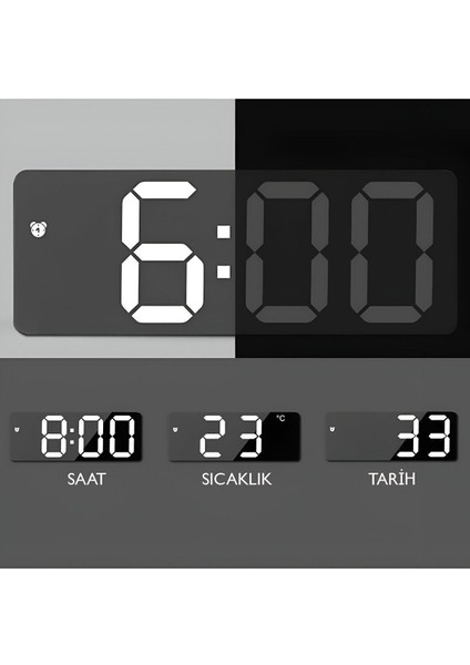 Modern Dijital Masa Saati, Aynalı, Termometre, Alarm, Takvimli, Ses Kontrollü, Şık Tasarım fırsatları