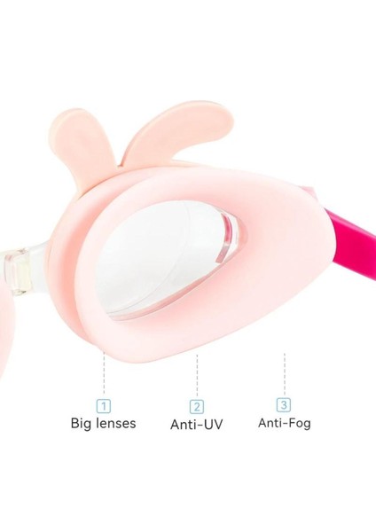Pembe Çocuk Yüzme Gözlüğü, Su Geçirmez, Anti- Sis, Uv Koruma, 4- 10 Yaş indirimleri