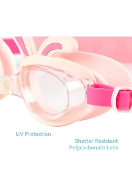 Pembe Çocuk Yüzme Gözlüğü, Su Geçirmez, Anti- Sis, Uv Koruma, 4- 10 Yaş