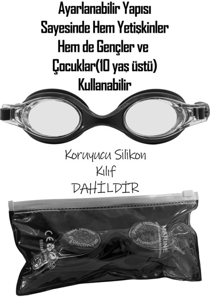 4'lü Yüzücü Gözlüğü Kılıflı ve Bone Seti, Kulak Burun Tıkaçlı, Havuz ve Deniz Için