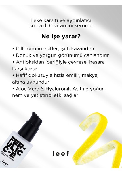 Ferulic C E Serum – %15 C Vitamini %1 Ferulik Asit, Canlandırıcı & Antioksidan Etki, Su Bazlı