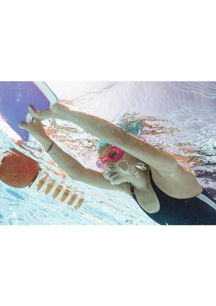 Yumuşak Çocuk Yüzücü Gözlüğü, Pembe- Turuncu, Şeffaf Cam