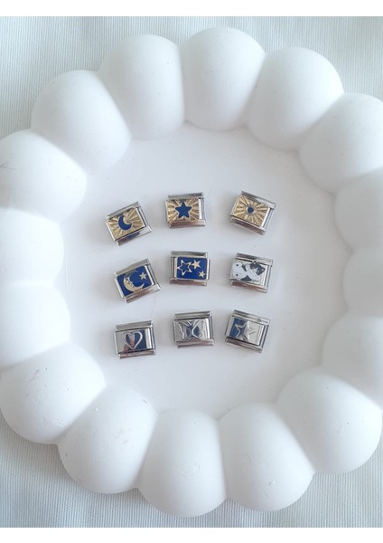 Kedi&kalp&yıldız&kelebek&ay Figürlü 9lu Italyan Charm