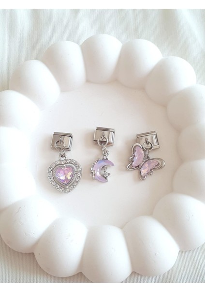 Çelik Kalp&ay&kelebek Italyan Charm