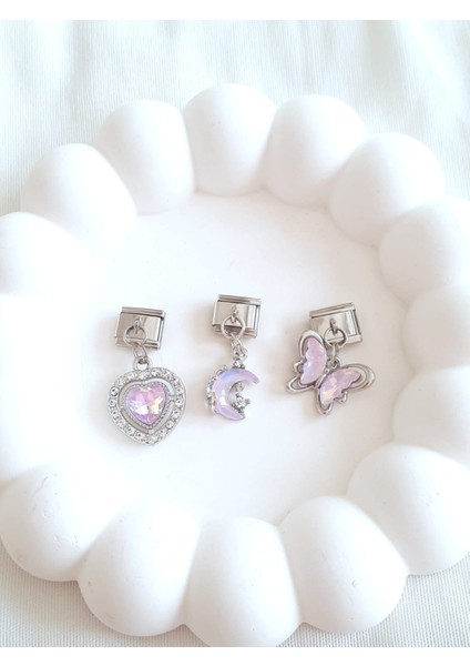 Çelik Kalp&ay&kelebek Italyan Charm