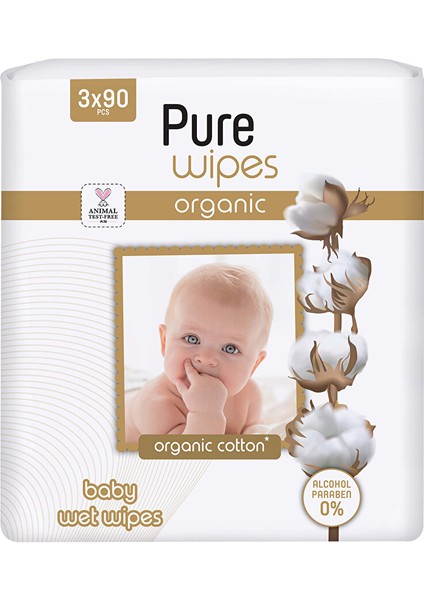 Organik Pamuklu Bebek Islak Mendil 3X90 Adet