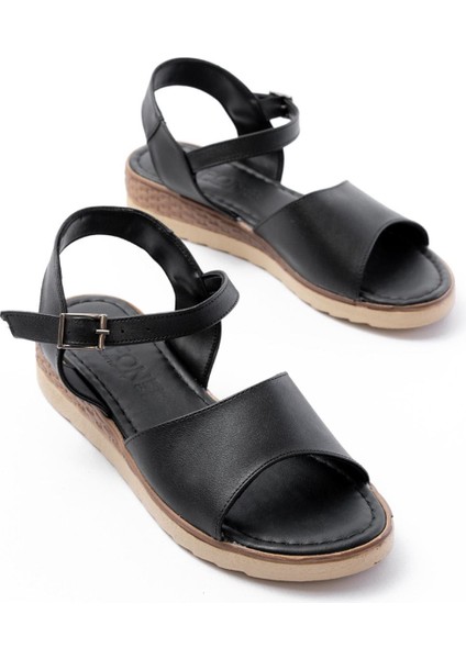 692-500 Siyah Ortopedik Taban Tokalı Kadın Sandalet modelleri