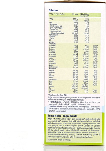 3 Organik Çocuk Devam Sütü 600 gr 1+ Yaş