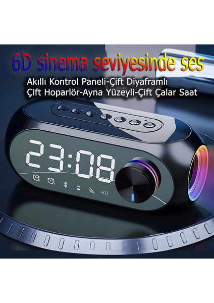 Bluetooth Uyumlu Dijital Saat ve Şarjlı Stereo Hoparlör, Siyah Renkli, Kullanışlı ve Şık. fiyatları