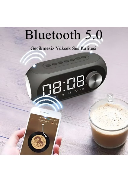 Bluetooth Uyumlu Dijital Saat ve Şarjlı Stereo Hoparlör, Siyah Renkli, Kullanışlı ve Şık. modelleri