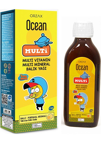 Ocean Multivitamin & Balık Yağı Şurup Ballı - Portakal Aromalı 150 ml