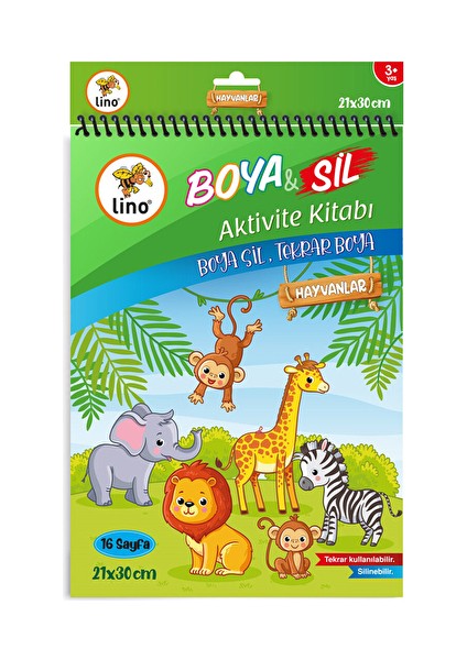 Boya Sil Aktivite Boyama Kitabı Hayvanlar A4 Ebat (Silinebilir)