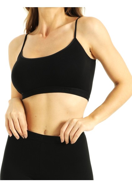 Kadın Bambu İp Askılı Çıkarılabilir Pedli Büstiyer Nefes Alan Yumuşak Dokulu Slim Fit Siyah fiyatları