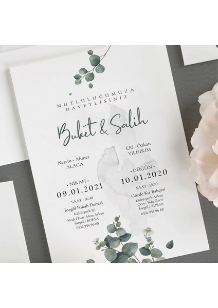 Nature Şeffaf Zarflı Düğün Davetiyesi fiyatları