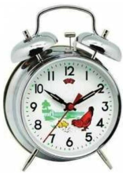 Kurmalı Nostaljik Tavuklu Oynar Başlıklı Metal Masa Saati, Beyaz fiyatları