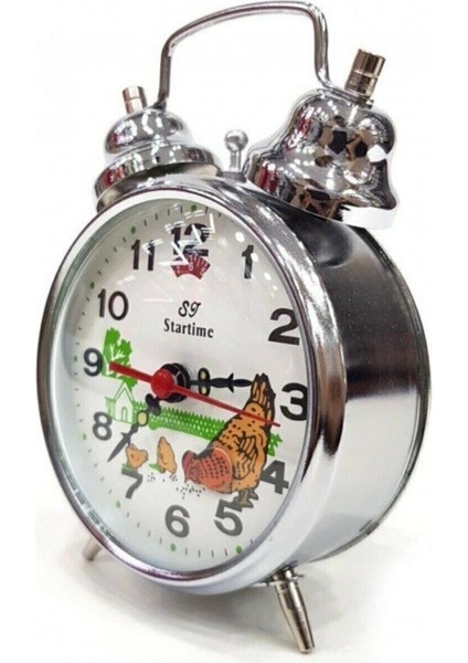 Kurmalı Nostaljik Tavuklu Oynar Başlıklı Metal Masa Saati, Beyaz modelleri