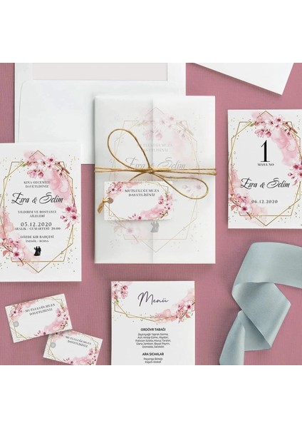 Lavinya Şeffaf Zarflı Düğün Davetiyesi
