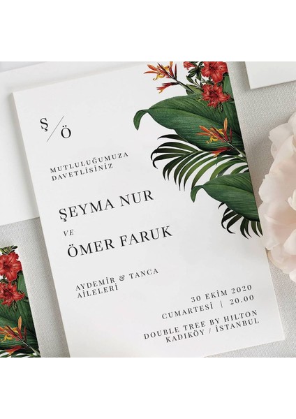 Paradıse Şeffaf Zarflı Düğün Davetiyesi fiyatları