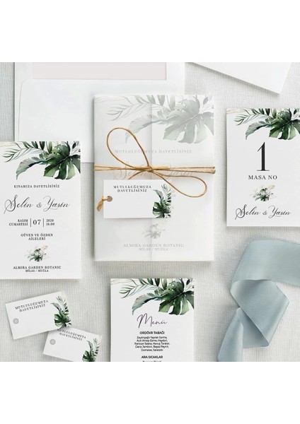 Viridis Şeffaf Zarflı Düğün Davetiyesi
