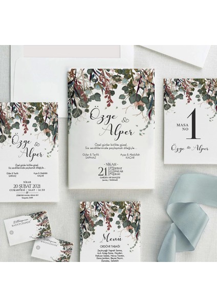 Zümrüt Şeffaf Zarflı Düğün Davetiyesi modelleri