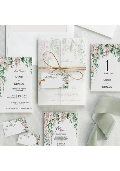 Botanik Şeffaf Zarflı Düğün Davetiyesi