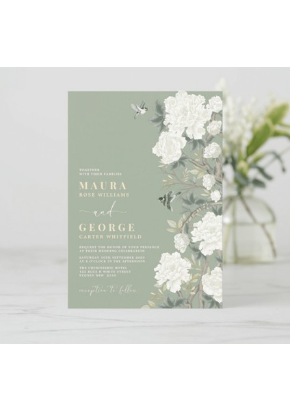 Evergreen Şeffaf Zarflı Düğün Davetiyesi