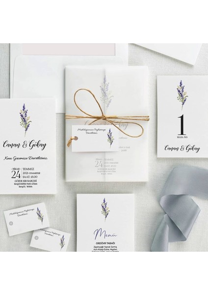 Lavanta Şeffaf Zarflı Düğün Davetiyesi