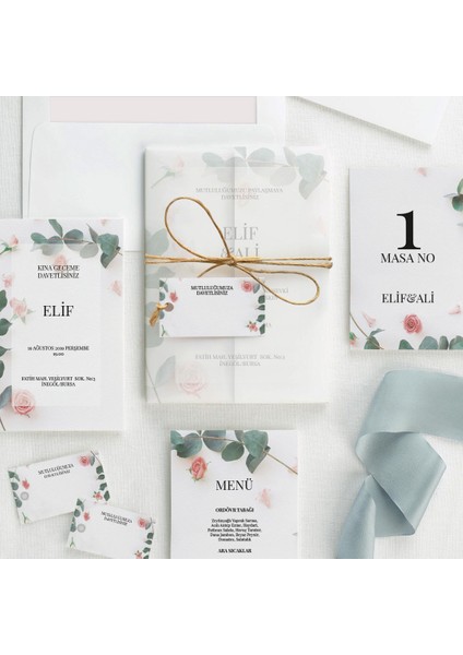 Kayra Şeffaf Zarflı Düğün Davetiyesi