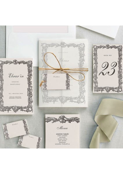Barok Çerçevelı Şeffaf Zarflı Düğün Davetiyesi