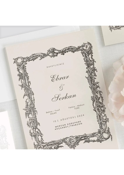 Barok Çerçevelı Şeffaf Zarflı Düğün Davetiyesi fiyatları