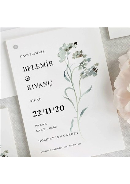 Mint Zarfsız Isimlikli Düğün Davetiyesi