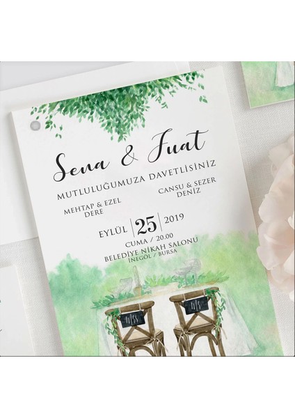 Luna Zarfsız Isimlikli Düğün Davetiyesi